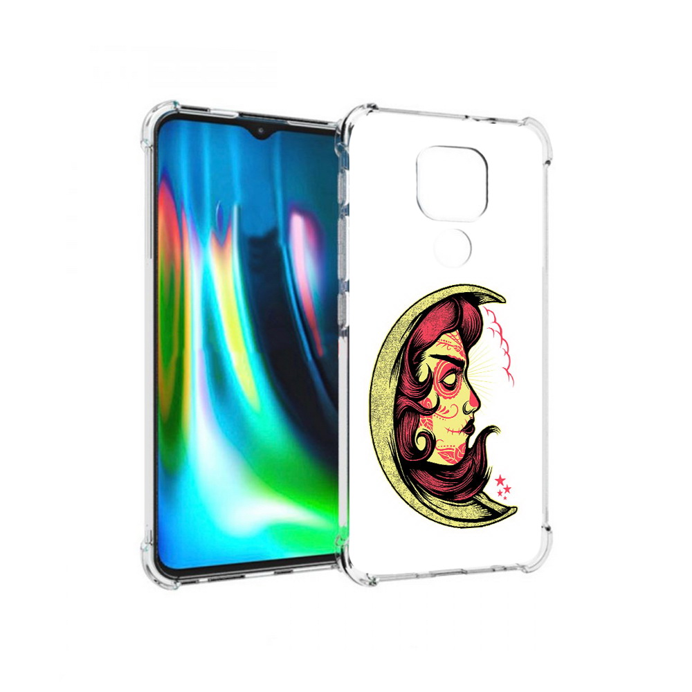 

Чехол MyPads Tocco для Motorola Moto G9 Play желтый полумесяц с лицом девушки, Прозрачный, Tocco