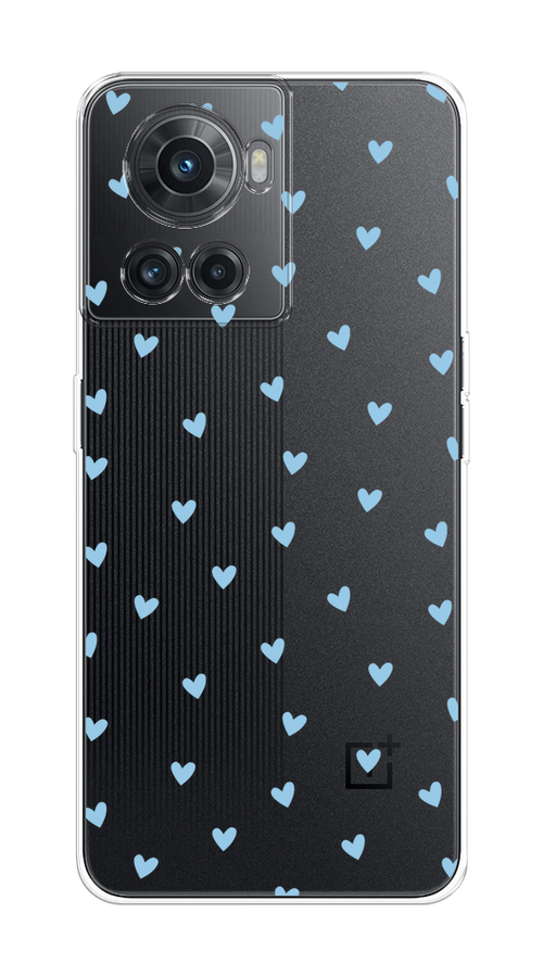 

Чехол на OnePlus 10R/Ace "Голубые сердечки паттерн", Голубой;прозрачный, 152950-1