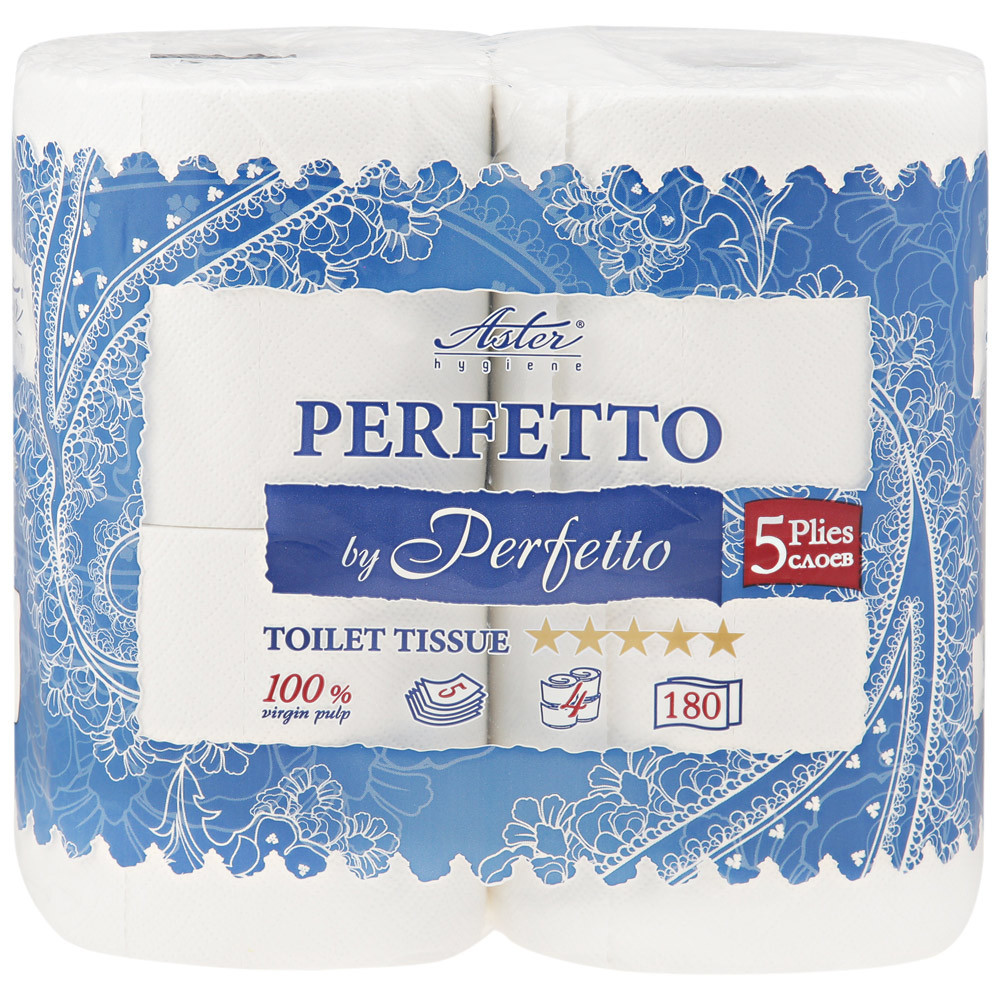 Туалетная бумага Aster Perfetto by Perfetto белая 5-слойная 4 рулона