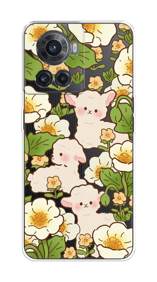 

Чехол на OnePlus 10R/Ace "Овечки в цветах", Зеленый;бежевый, 152950-1