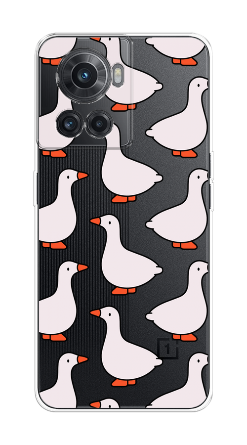 

Чехол на OnePlus 10R/Ace "Гуси", Прозрачный;белый;оранжевый, 152950-1