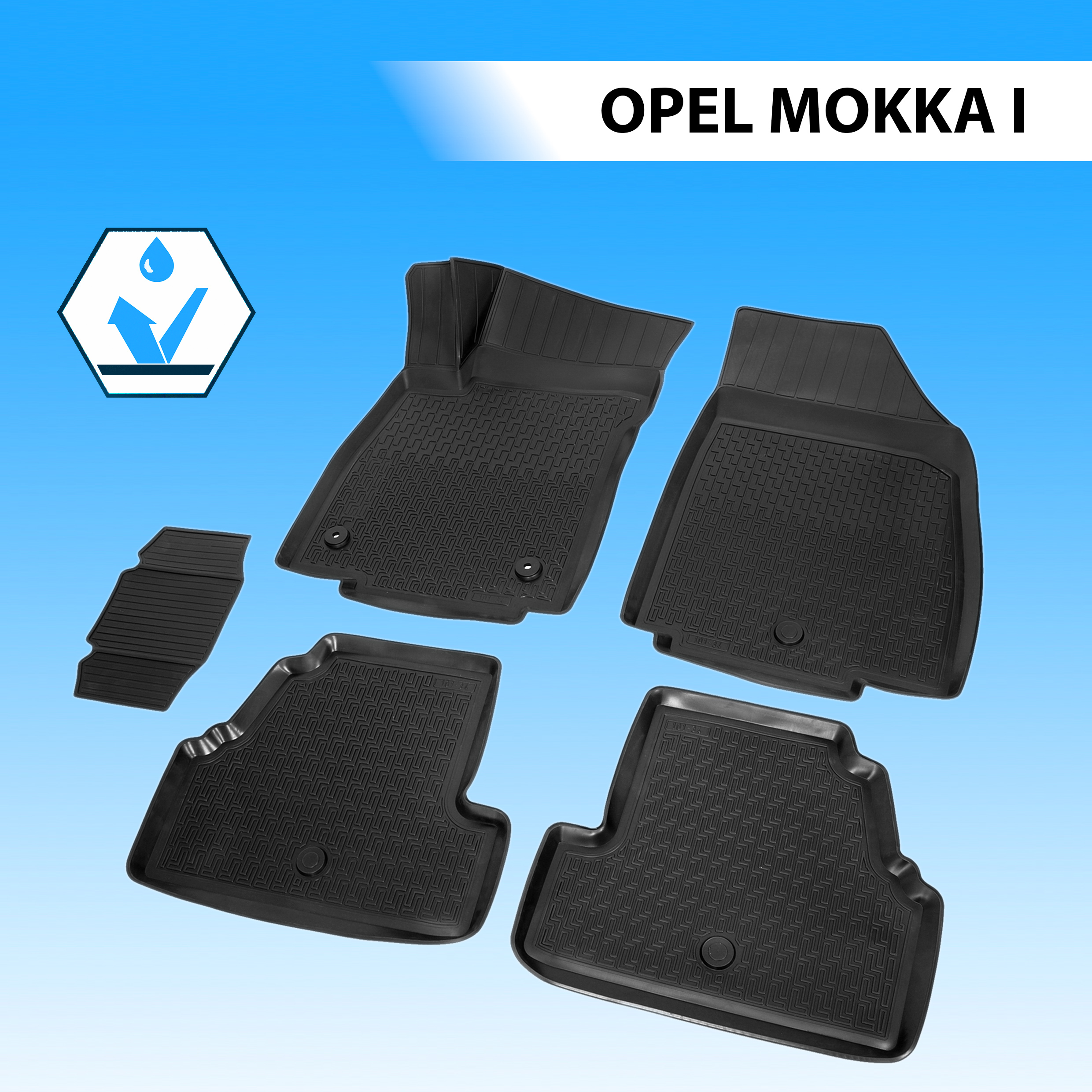 

Коврики в салон RIVAL для Opel Mokka 2012-2016, полиуретан с крепежом, 5 шт., 14206001, Opel