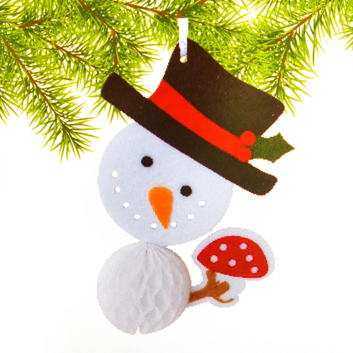 Поделка Школа талантов Снеговик в шляпе Ёлочная игрушки из фетра и бумаги гофре