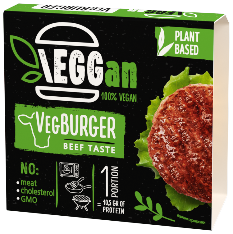 

Растительная котлета EGGan VegBURGER со вкусом говядины, 70г, Со вкусом говядины