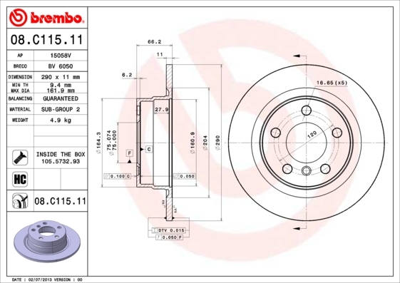 

Тормозной диск brembo 08C11511