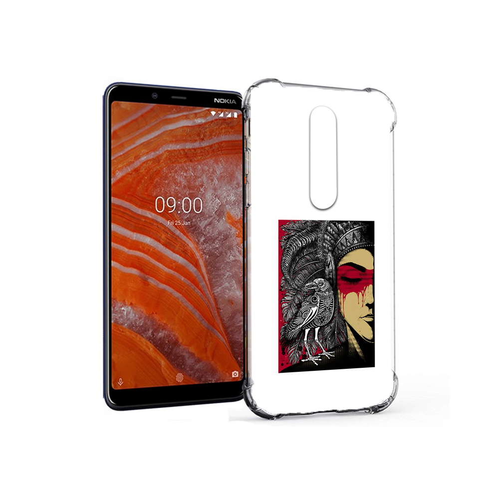 

Чехол MyPads Tocco для Nokia 3.1 Plus девушка с вороном в абстракции (PT121397.96.311), Прозрачный, Tocco