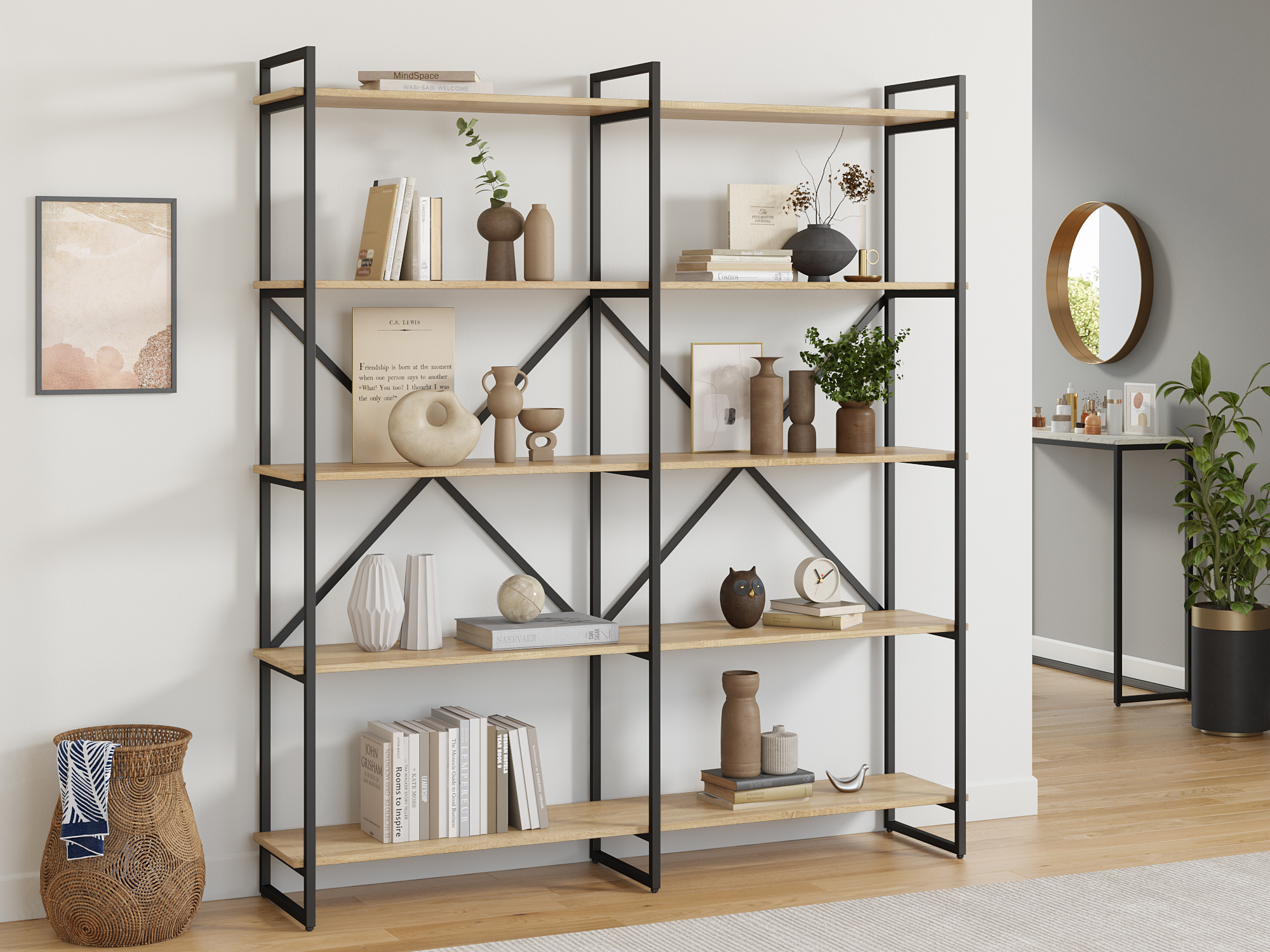 

Стеллаж Loftyhome Мальборк 160 Дуб Сонома, Бежевый;черный, Мальборк