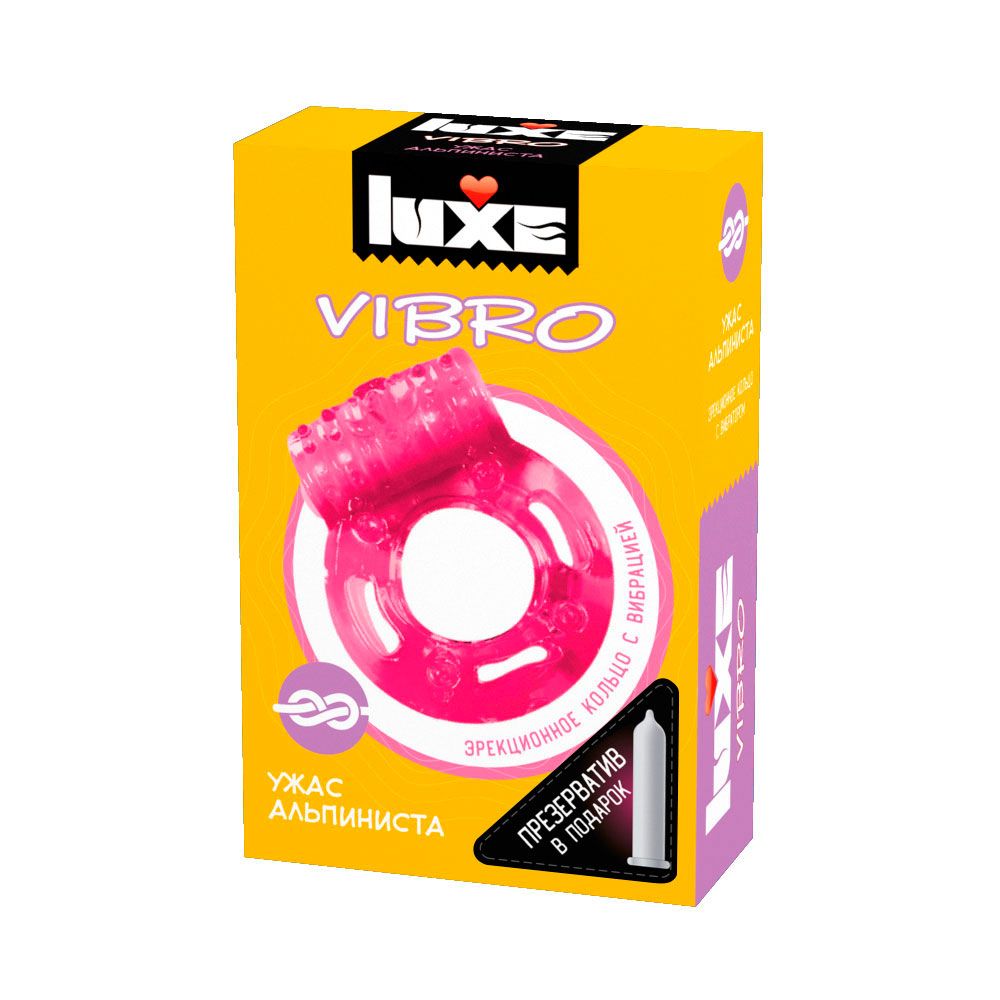фото Эрекционное кольцо luxe vibro ужас альпиниста с презервативом розовый