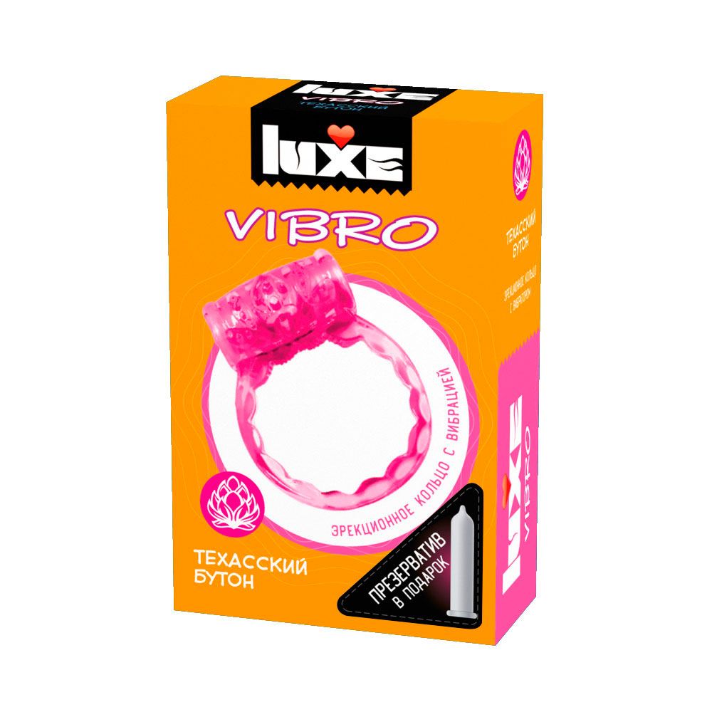 фото Эрекционное кольцо luxe vibro техасский бутон с презервативом розовый