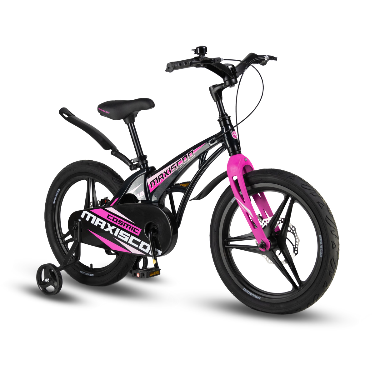 Детский велосипед MAXISCOO Cosmic 18 Делюкс 2024 черный жемчуг детский велосипед maxiscoo cosmic deluxe 14 серый с дисковыми тормозами и доп колёсами