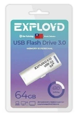 

Флешка EXPLOYD 610 64 ГБ белый (EX-64GB-610-White), 610