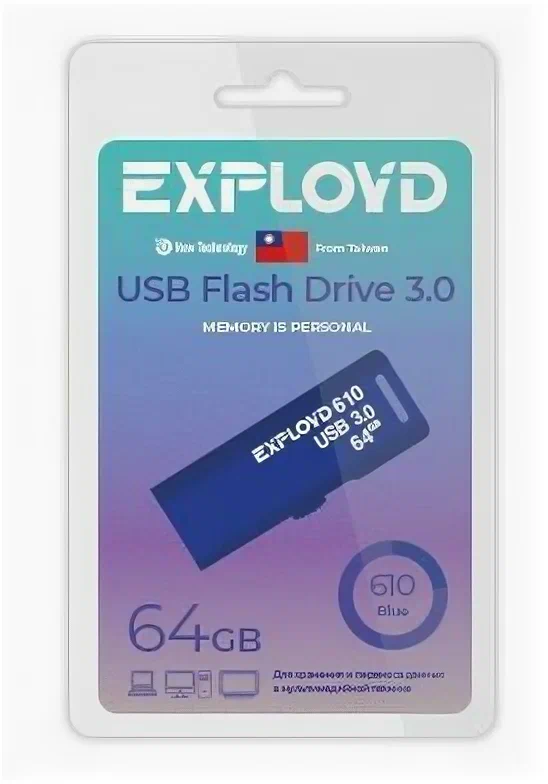 

Флешка EXPLOYD 610 64 ГБ синий (EX-64GB-610-Blue), 610
