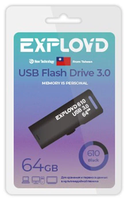 

Флешка EXPLOYD 610 64 ГБ черный (EX-64GB-610-Black), 610