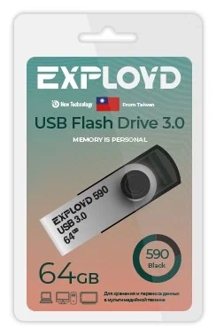 

Флешка EXPLOYD 590 64 ГБ черный (EX-64GB-590-Black), 590