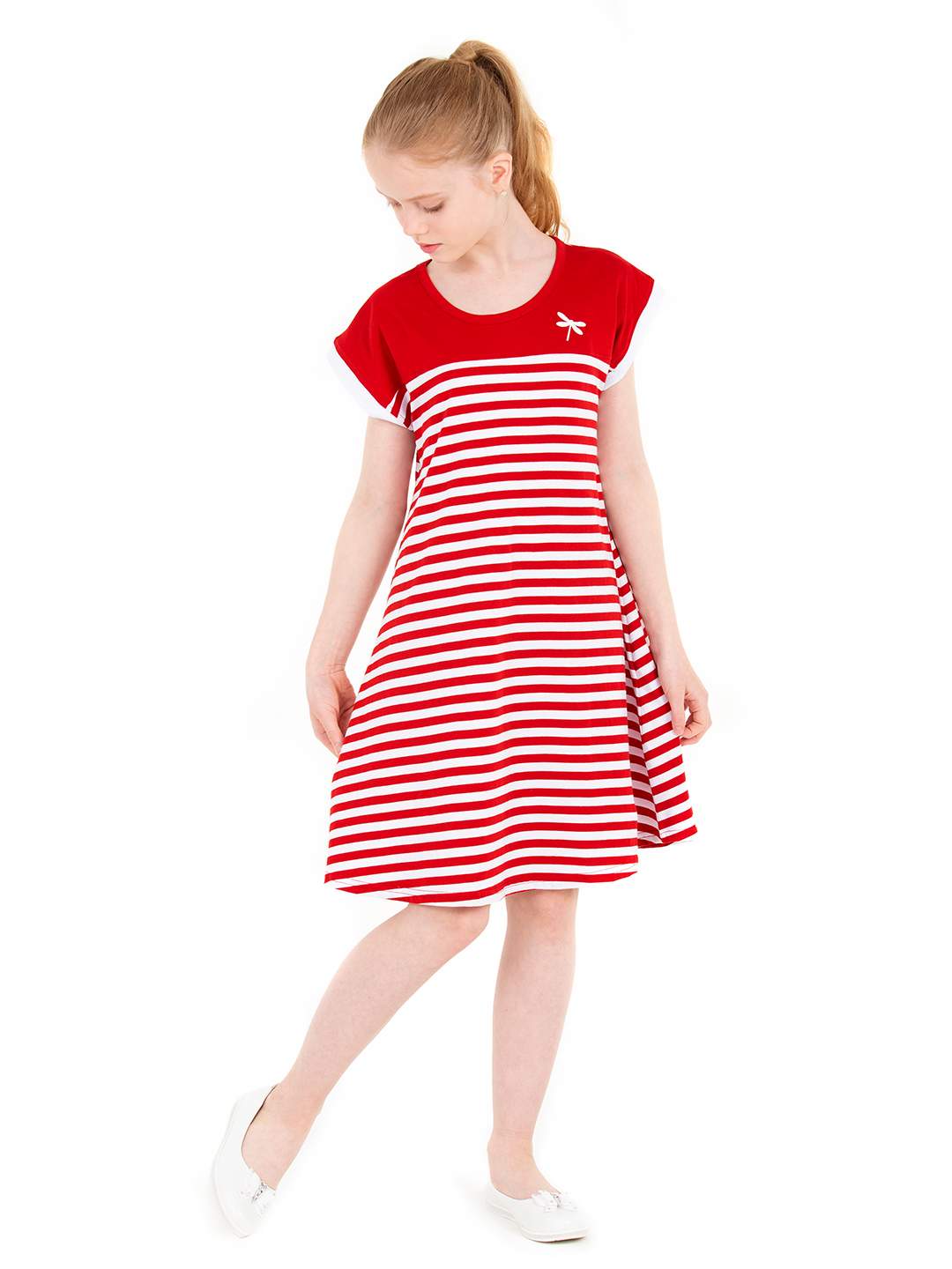 Платье детское N.O.A. 11524, красный белый, 140