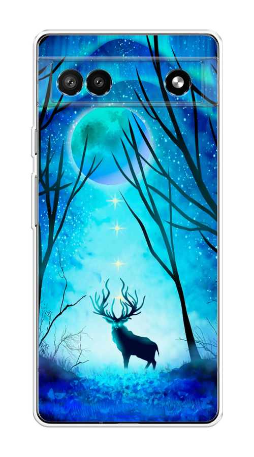 

Чехол на Google Pixel 6A "Олень северное сияние", Синий;черный;голубой, 271150-1