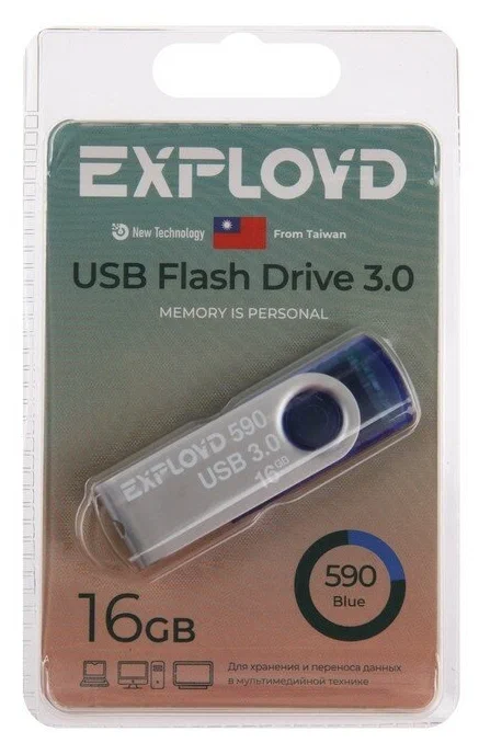 

Флешка EXPLOYD 590 16 ГБ синий (EX-16GB-590-Blue), 590