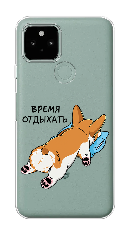 

Чехол на Google Pixel 5A "Корги отдыхает", Черный;коричневый;голубой, 271050-1