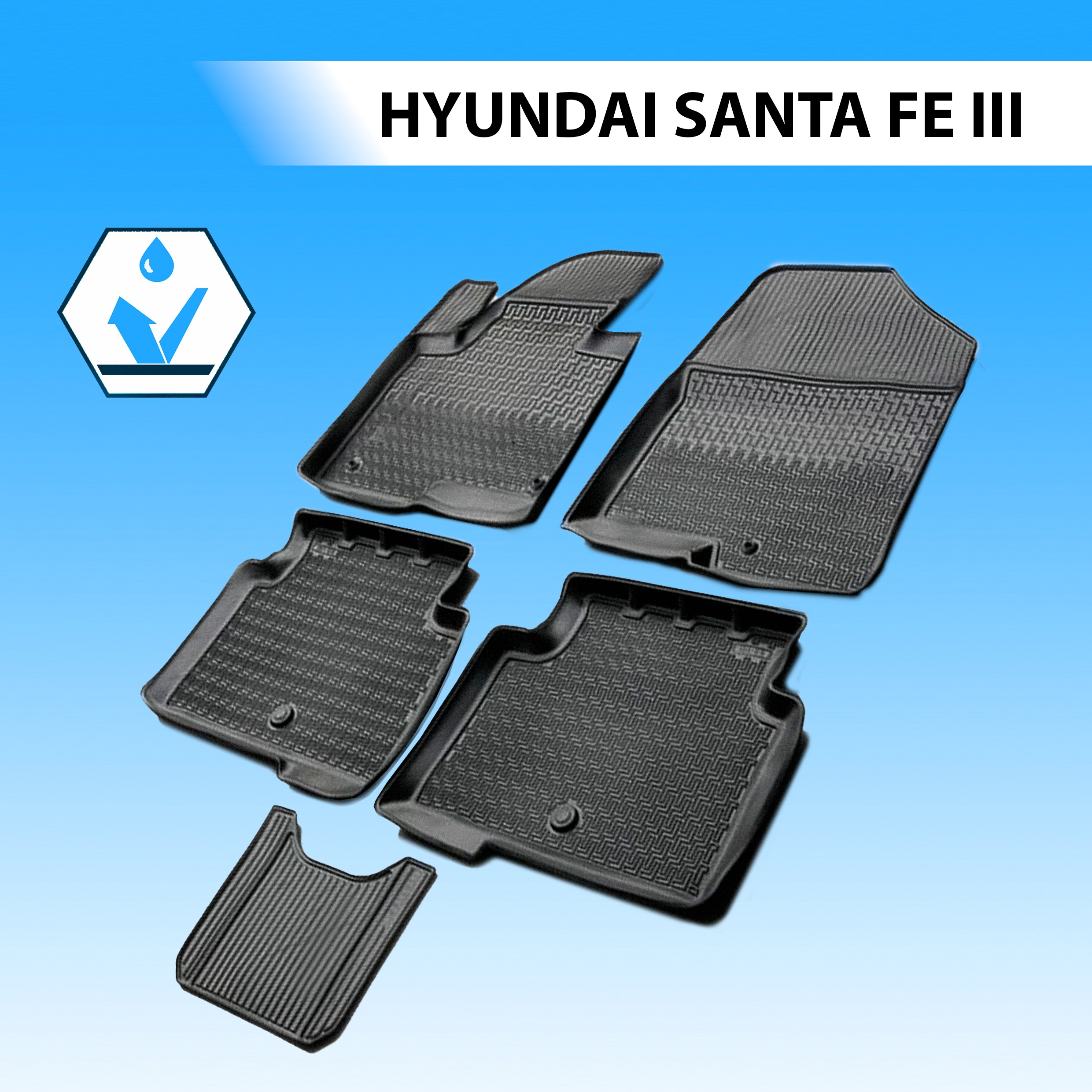 

Коврики в салон RIVAL для Hyundai Santa Fe III 2012-2018, без крепежа, 5 шт., 12306002, Hyundai