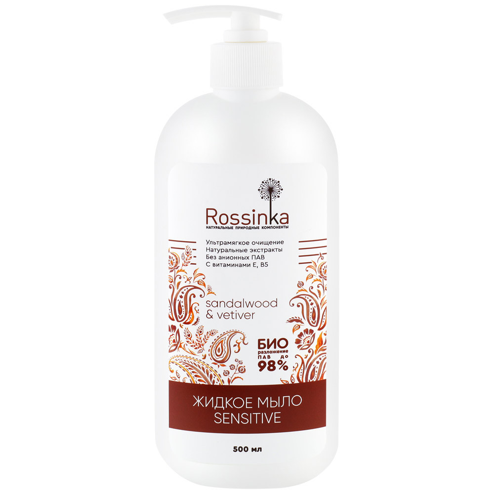 

Мыло жидкое Rossinka Sensitive Sandalwood и vetiver 500 мл