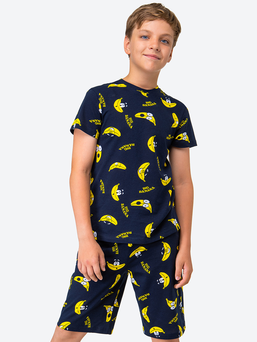 Хлопковая пижама для мальчика HappyFox HF4872SP, banana.т.синий, размер 152