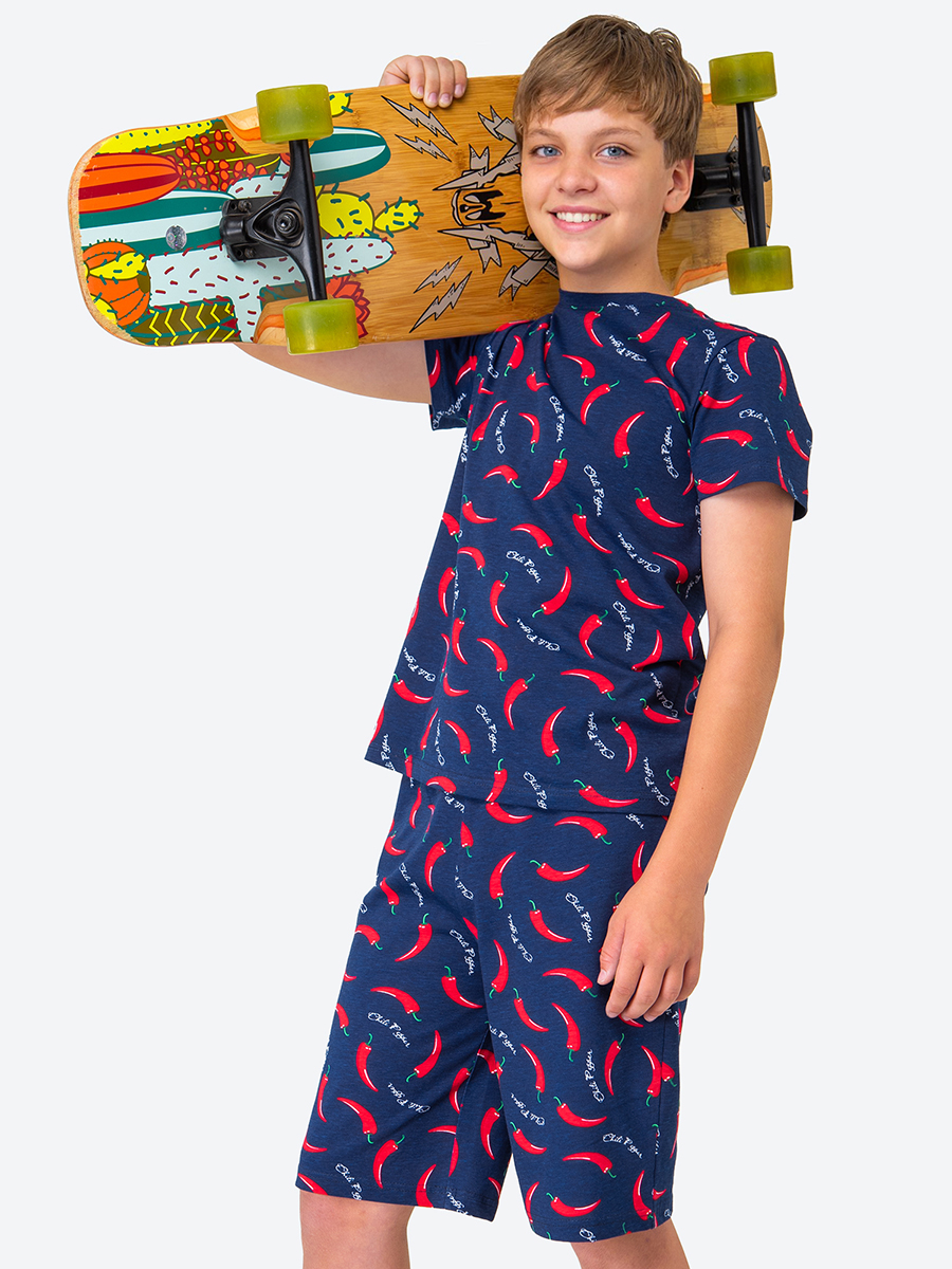 Хлопковая пижама для мальчика HappyFox HF4872SP, перцы.т.синий, размер 164