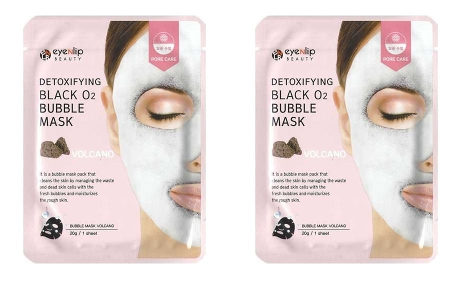 Маска для лица Eyenlip Detoxifying Black O2 Bubble Volcano 20 гр 2 шт