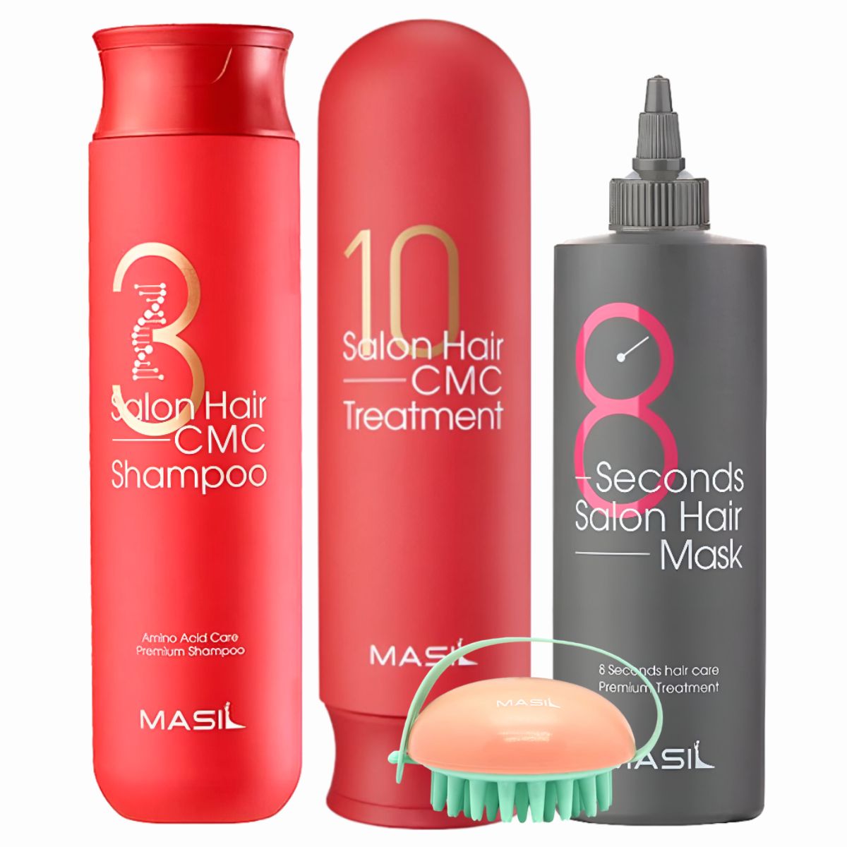 Набор для волос Masil 3 Salon Hair CMC Shampoo 300мл+Treatment 300мл+Hair Mask 200мл+Brush ребалансирующий крем шампунь для волос после солнца doposole shampoo crema riequilibrante 200мл