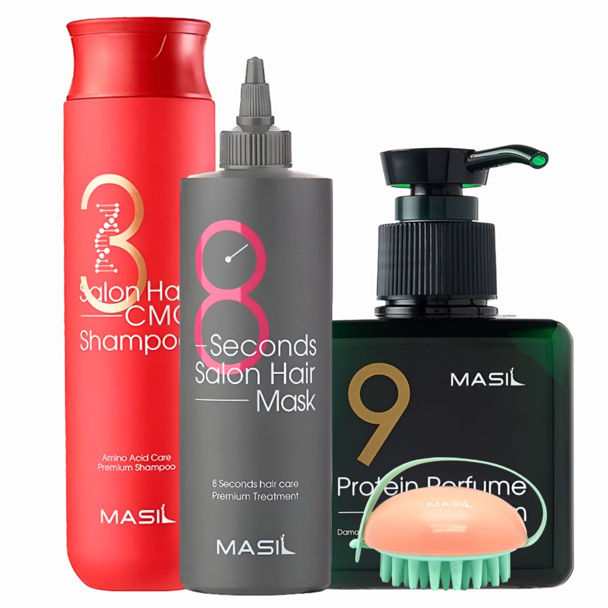 Набор для волос Masil Hair CMC Shampoo 300мл + Hair Mask 200мл + Silk Balm 180мл + Brush ребалансирующий крем шампунь для волос после солнца doposole shampoo crema riequilibrante 200мл