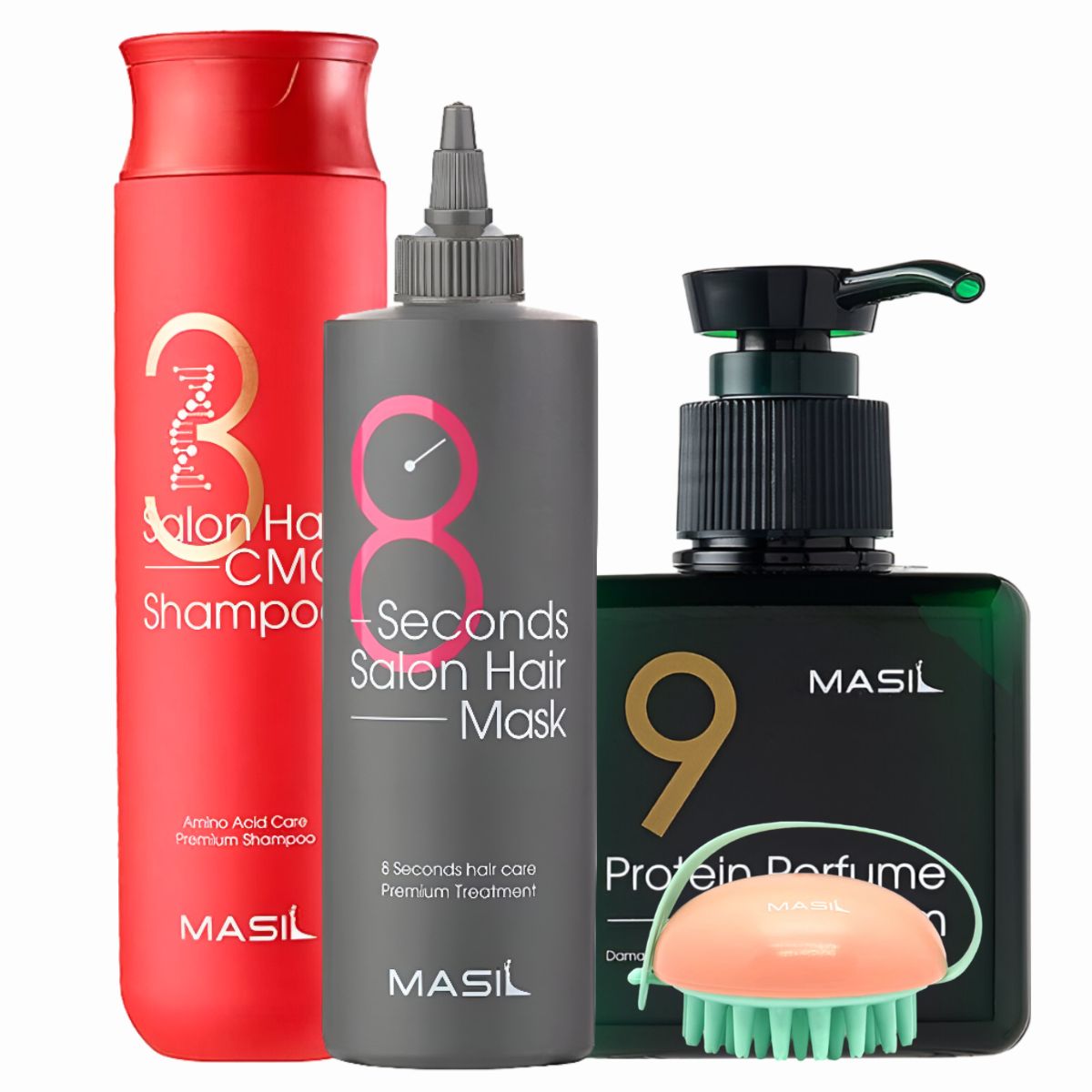 маска для блеска волос just hair 200мл Набор для волос Masil Hair CMC Shampoo 300мл + Hair Mask 200мл + Silk Balm 180мл + Brush