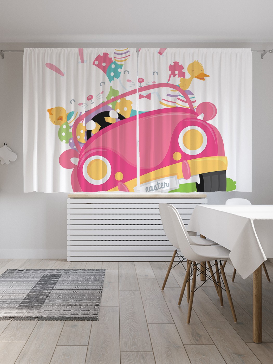 фото Классические шторы joyarty "пасхальный автомобиль", oxford delux, 2 полотна 145x180 см