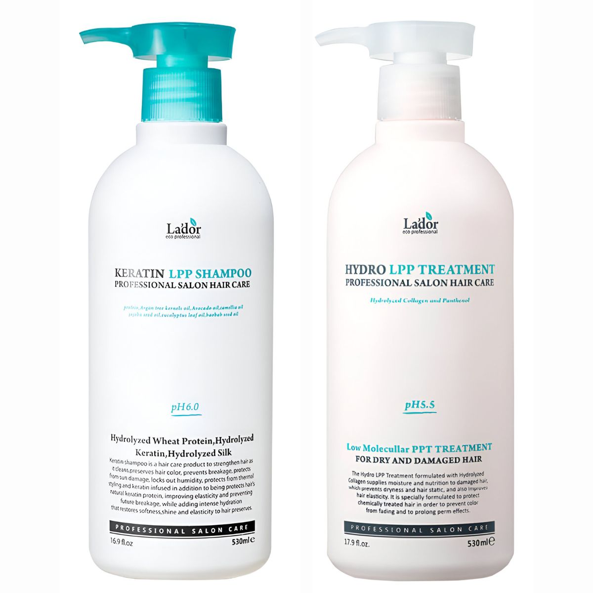 Набор для волос с кератином La'dor Keratin LPP Shampoo 530 мл + Hydro LPP Treatment 530 мл шампунь биоламинирующий collagen silk shampoo