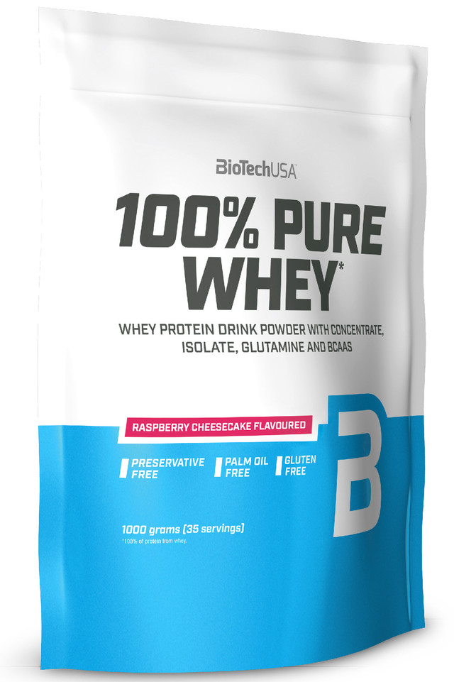 фото Протеин biotechusa 100% pure whey 1000 г, малиновый чизкейк