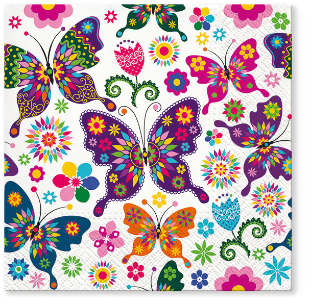 Салфетки трёхслойные PAW Красочные бабочки