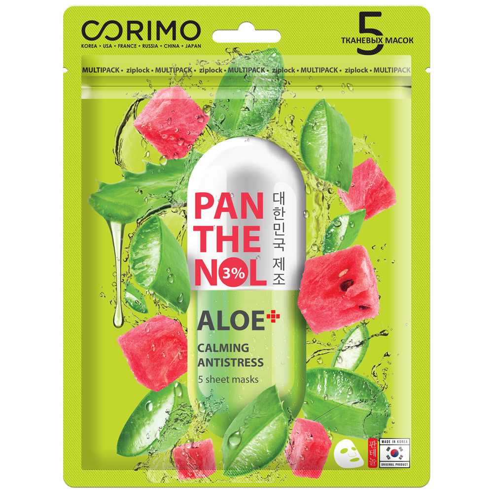 Маска для лица Corimo Aloe-Panthenol тканевая липидовосстанавливающая 5 штук 70 г