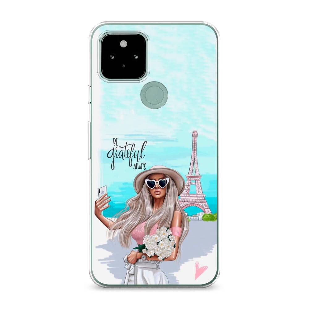 

Чехол для Google Pixel 5A "Селфи Париж", Голубой;бежевый, 271050-6