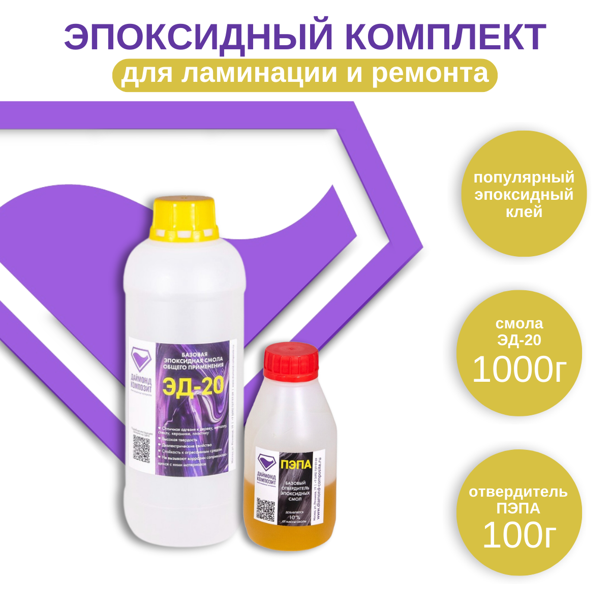 

Эпоксидная смола ЭД-20 с отвердителем ПЭПА Даймонд-Композит 00492