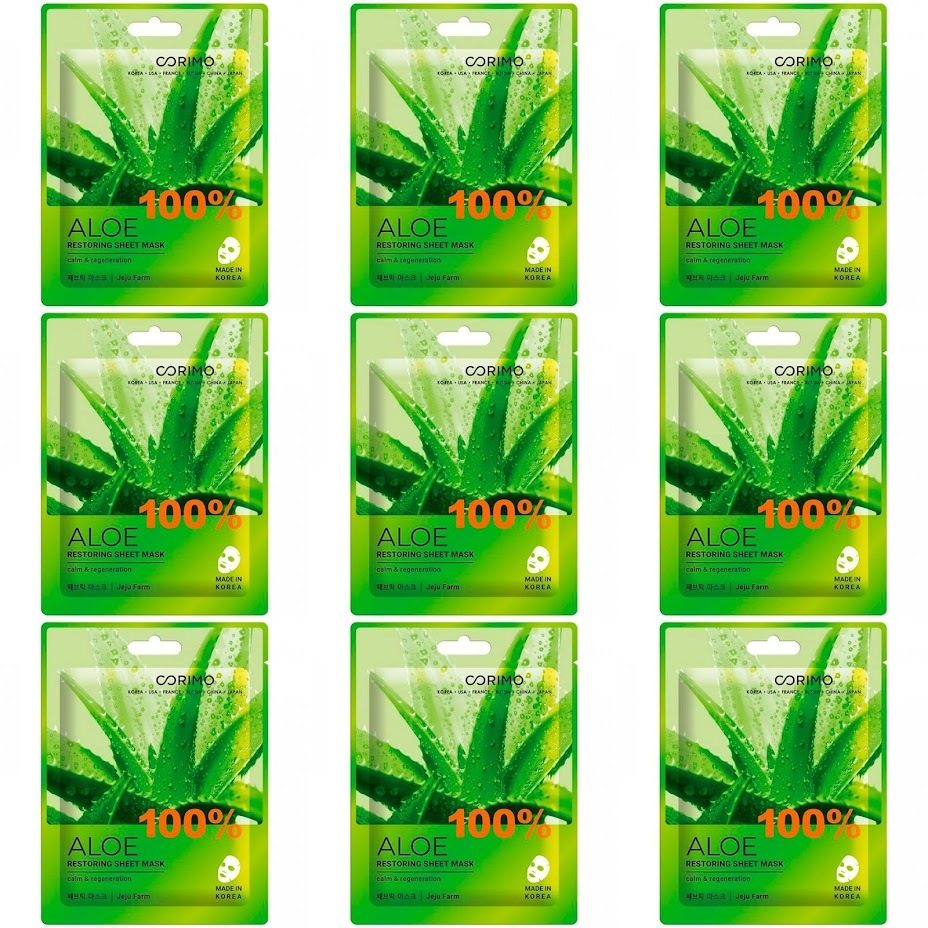 Тканевая маска для лица Corimo 100% ALOE Восстановление 22 г 9 шт