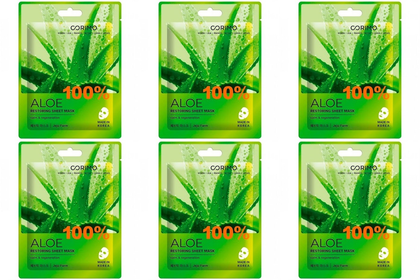 Тканевая маска для лица Corimo 100% ALOE Восстановление 22 г 6 шт