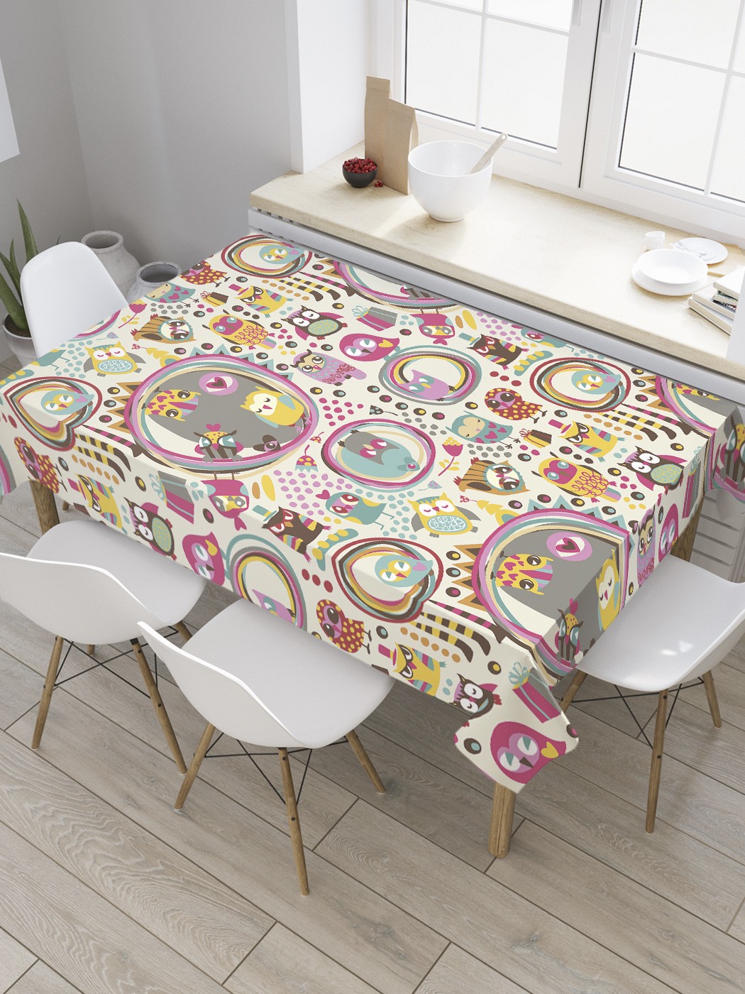 

Скатерть прямоугольная JoyArty "Мир сов" из сатена, 180x145 см, Серый, Мир сов