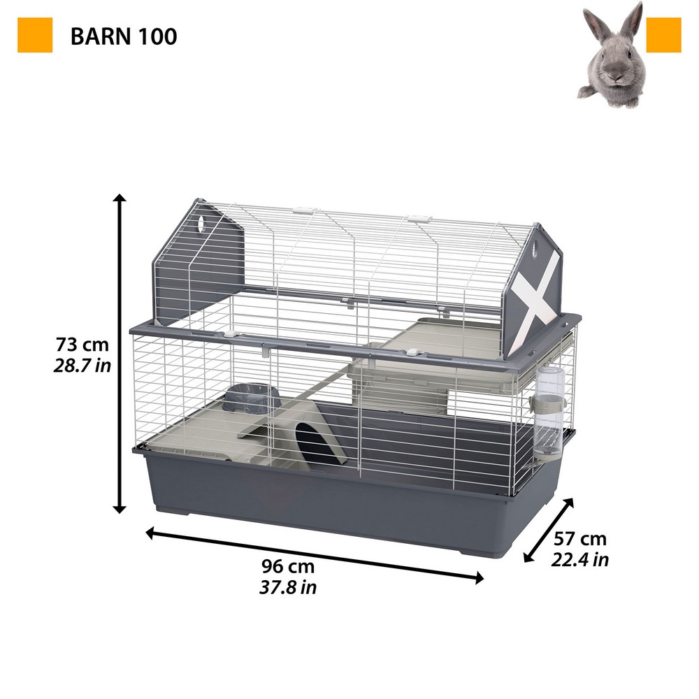 Клетка для кроликов Ferplast Barn 100, серая, металл, пластик, 96х57х73 см