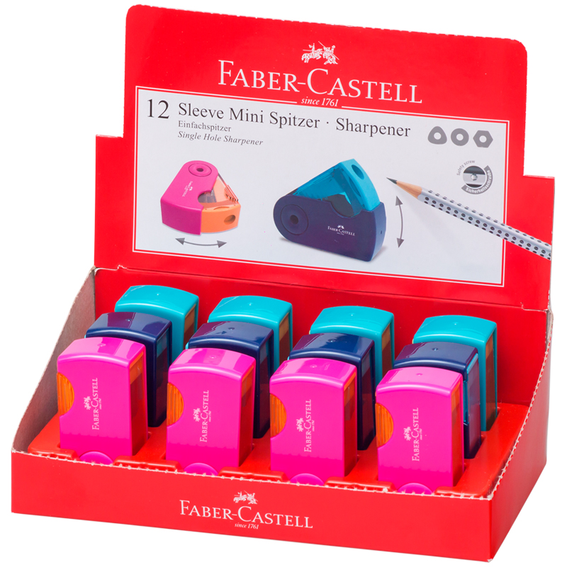 Точилка пластиковая Faber-Castell Sleeve Mini 1 отверстие контейнер розов.-оранж. бирю