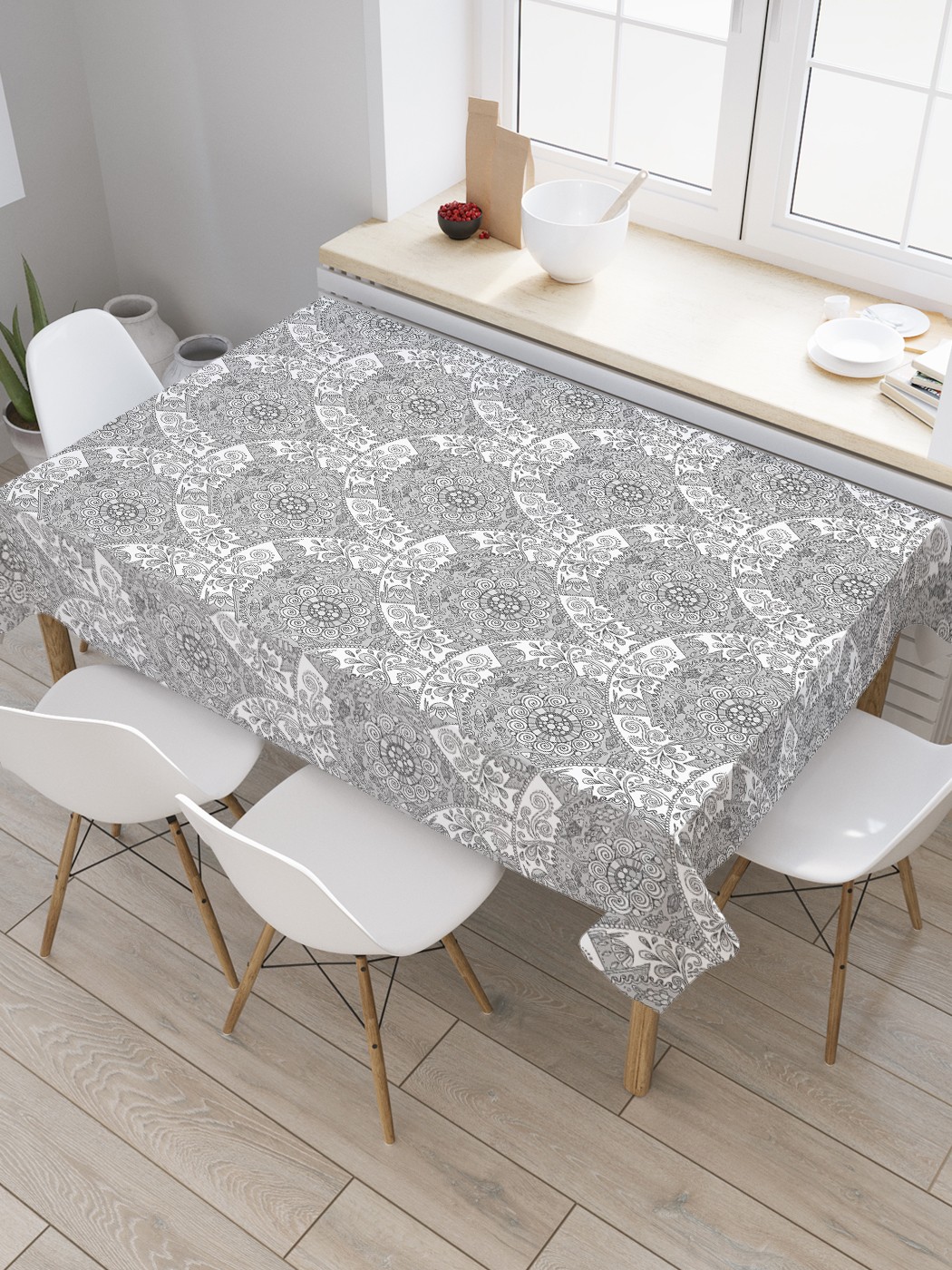

Скатерть прямоугольная JoyArty "Чешуя из мандалы" из сатена, 180x145 см, Серый, Чешуя из мандалы