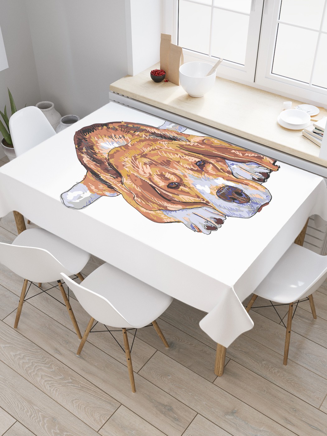 

Скатерть прямоугольная JoyArty "Собака дремлет" из сатена, 180x145 см, Белый, Собака дремлет