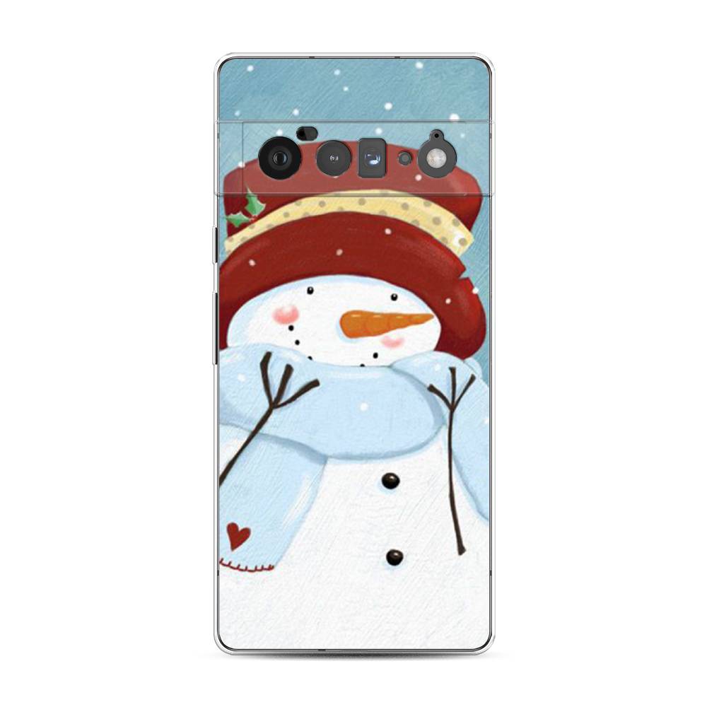 

Чехол для Google Pixel 6 Pro "Застенчивый снеговик", Голубой;белый;красный, 270950-5