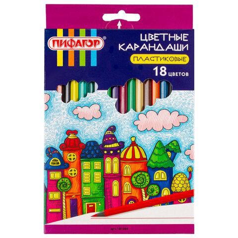 

Карандаши цветные ПИФАГОР СКАЗОЧНЫЙ ГОРОД, 18 цветов, черный пластик, заточенные, 1815, Разноцветные