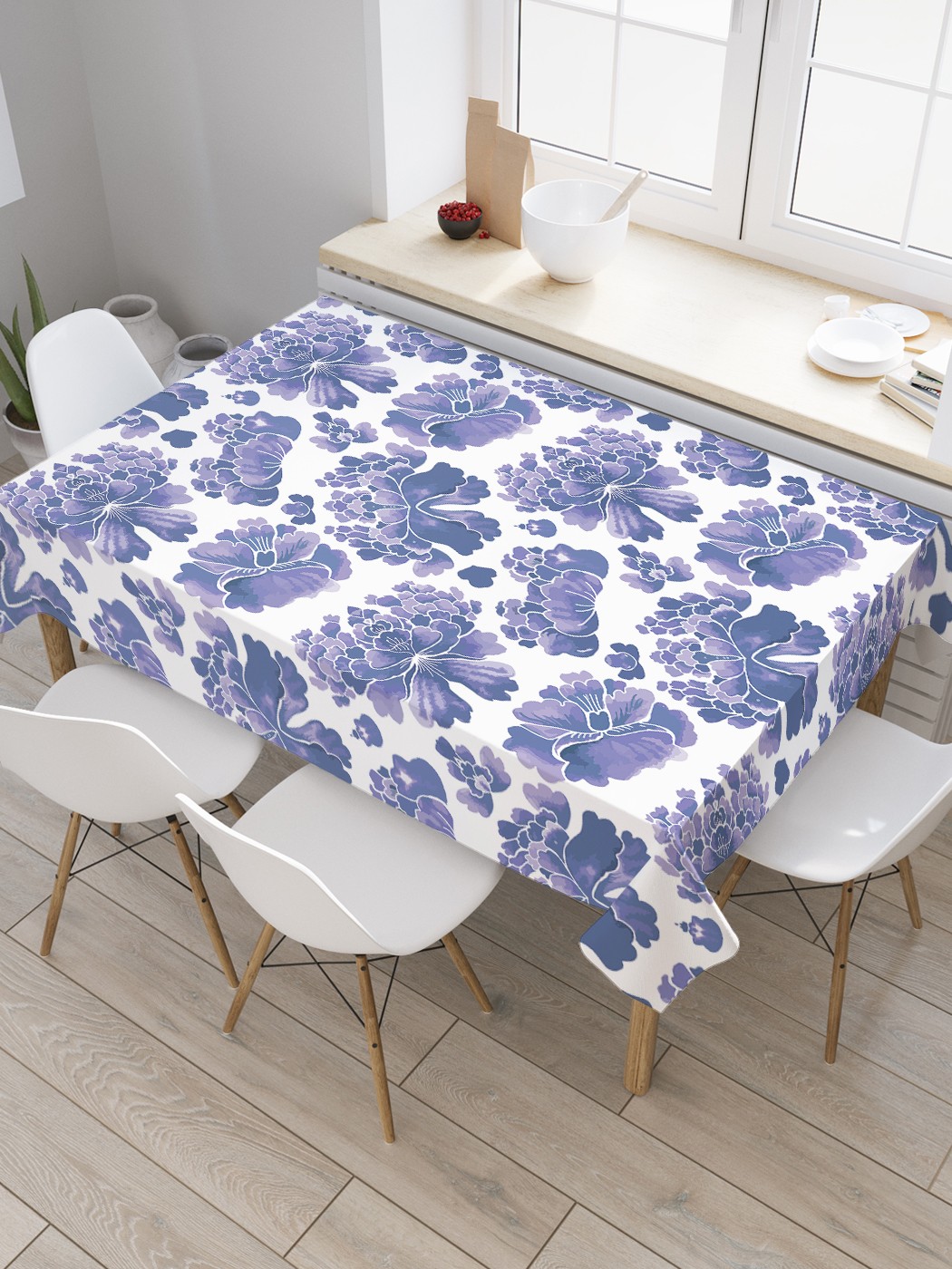 

Скатерть прямоугольная JoyArty "Китайские цветы" из сатена, 180x145 см, Синий, Китайские цветы