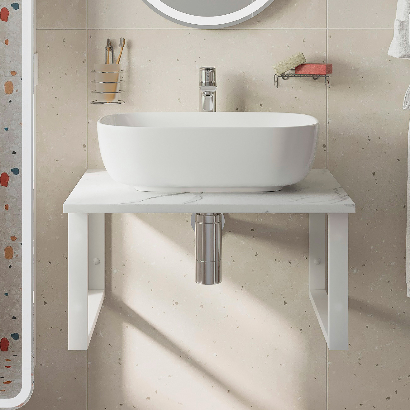 

Столешница с раковиной DIWO Элиста 60 белый мрамор, с раковиной Moduo 50 Square, Элиста 60 белый мрамор, с раковиной Moduo 50 Square