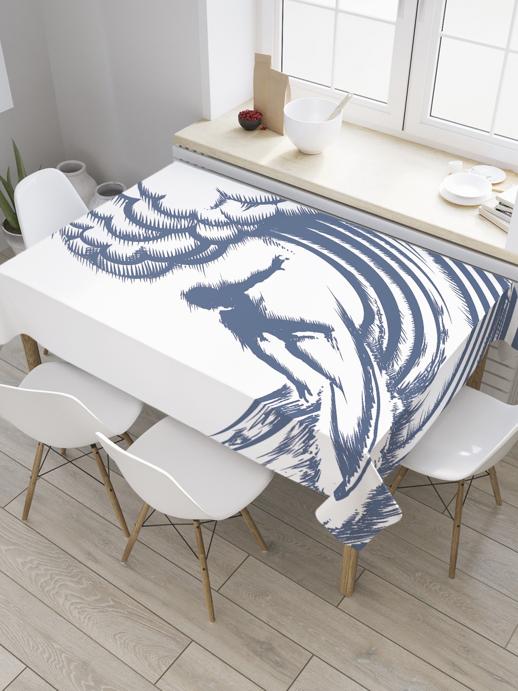 

Скатерть прямоугольная JoyArty "Поймал волну" из сатена, 180x145 см, Голубой, Поймал волну