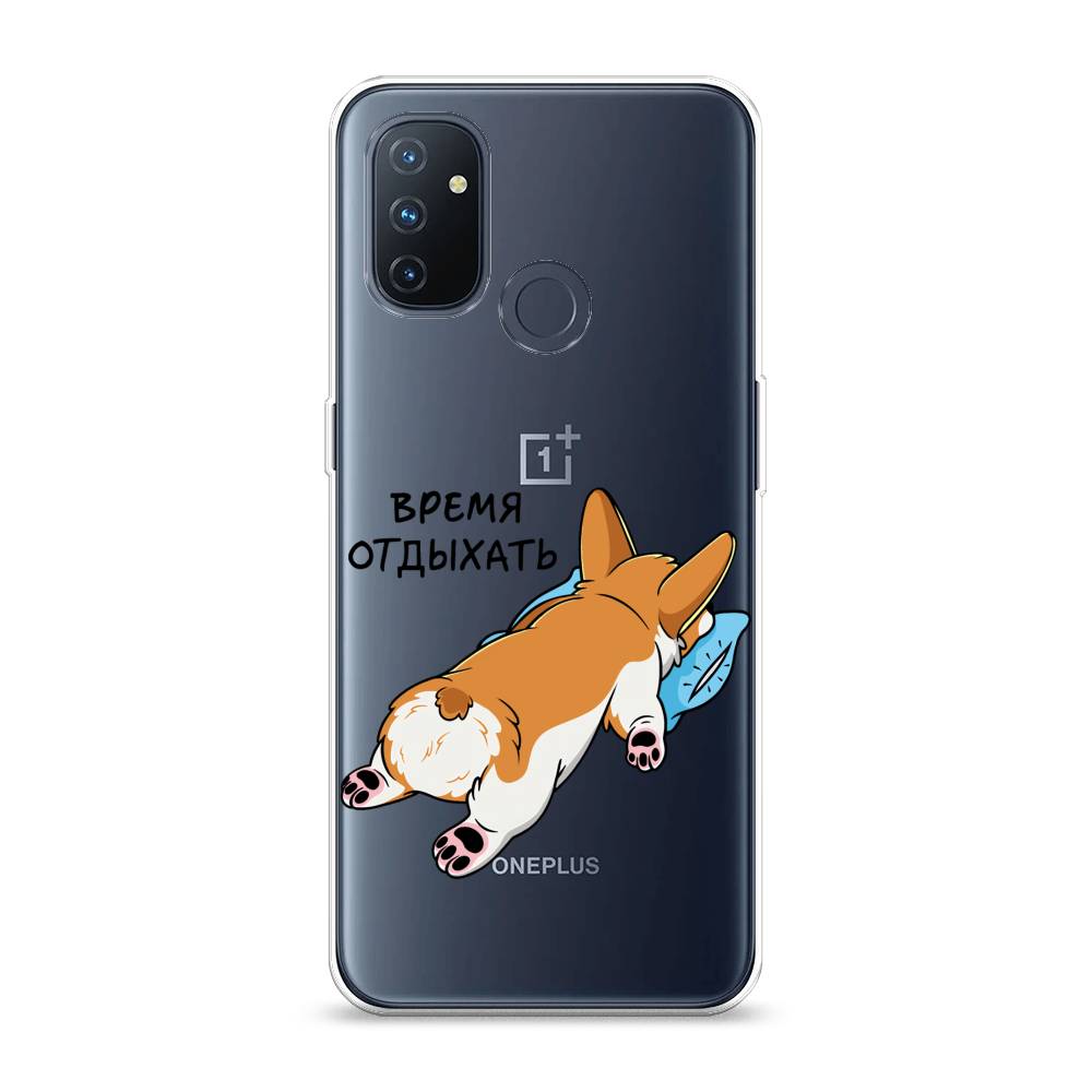

Чехол на OnePlus Nord N100 "Корги отдыхает", Черный;коричневый;голубой, 152450-1